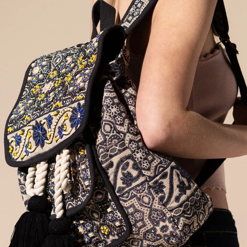 Handmade Backpack w/ a Unique Ethnic Bohemian Look - Fully Fine Cotton